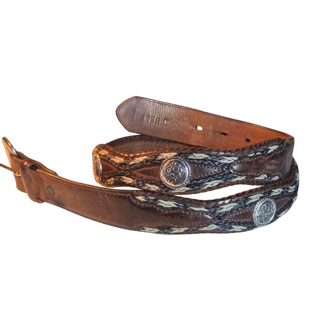 Vintage 3D Belt Company Western Concho Brown Leather Belt Sz 38